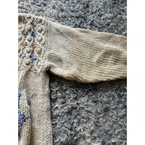 Vtg Rafferty Chunky Knit Cream Sweater Sz L Floral Grandpacore - Picture 5 of 7
